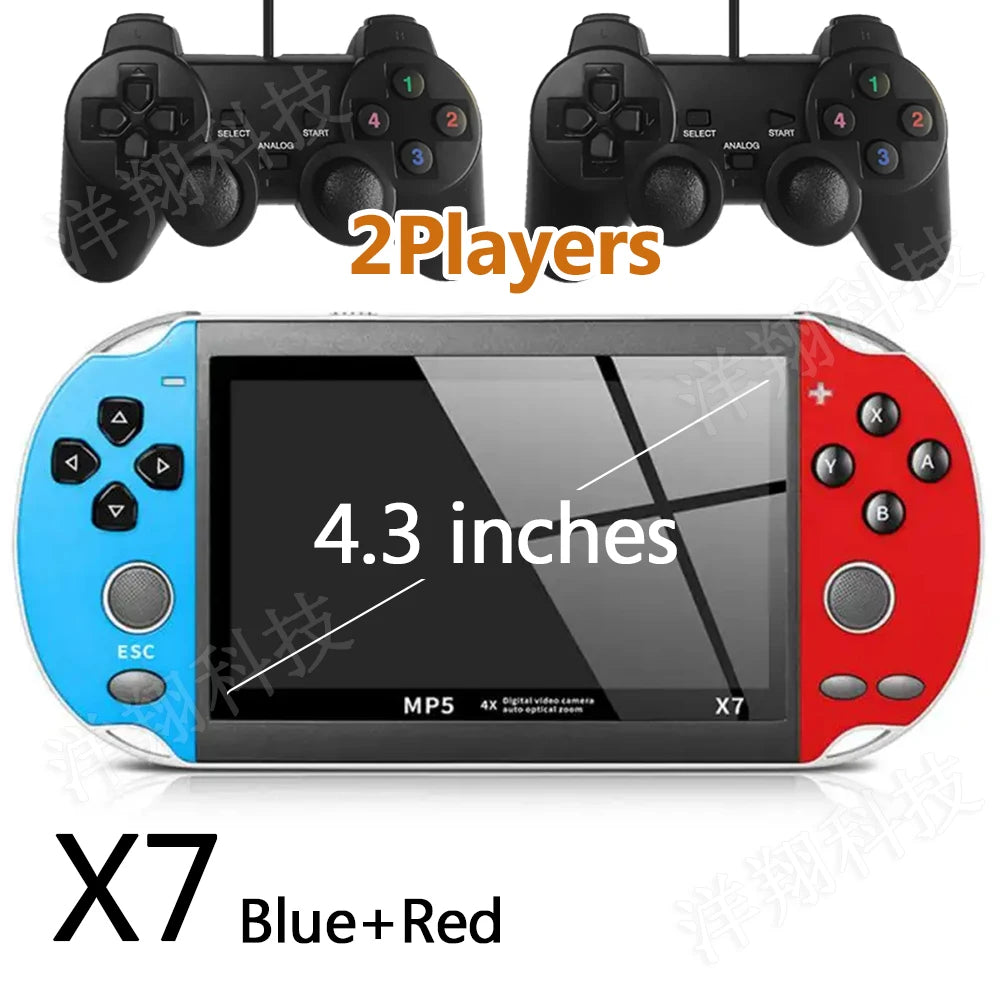 X7 4.3inch Retro Handheld Game Player Built-in Games Classic Game Portable Console Audio Video Game Console AV Output Kids Gift