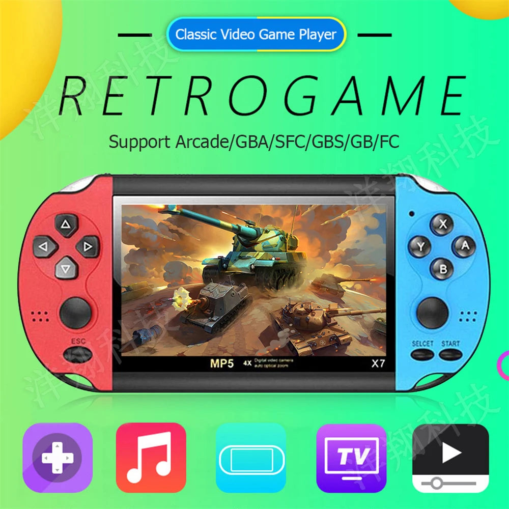 X7 4.3inch Retro Handheld Game Player Built-in Games Classic Game Portable Console Audio Video Game Console AV Output Kids Gift