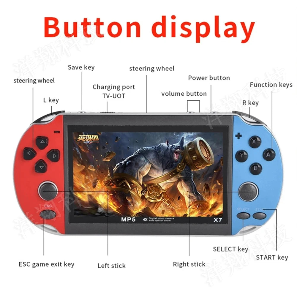 X7 4.3inch Retro Handheld Game Player Built-in Games Classic Game Portable Console Audio Video Game Console AV Output Kids Gift